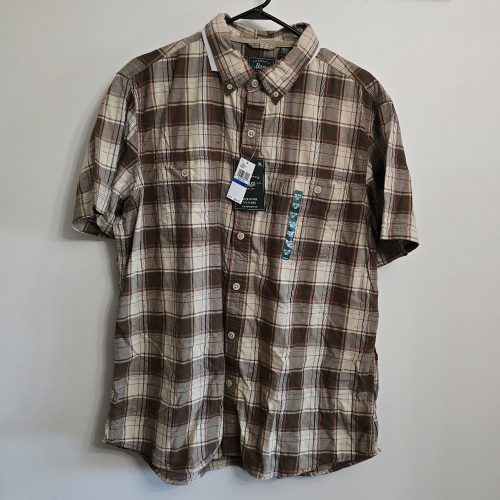 NWT G.H. Bass & Co. Brown Plaid Casual Button Down Shirt